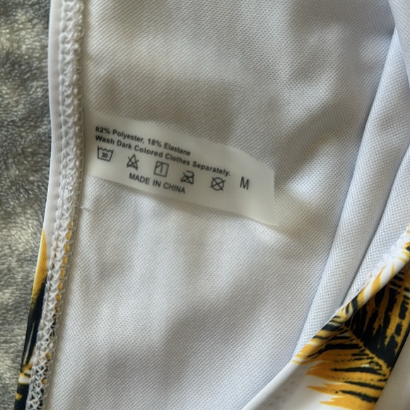Yellow Leaf Print Bathing Suit With Draw Strings - Picture 2 of 4